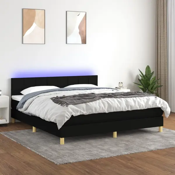 Gossi pat cu arcuri, saltea si led, negru, 180x200 cm, textil