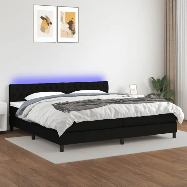 Gossi pat cu arcuri, saltea si led, negru, 200x200 cm, textil