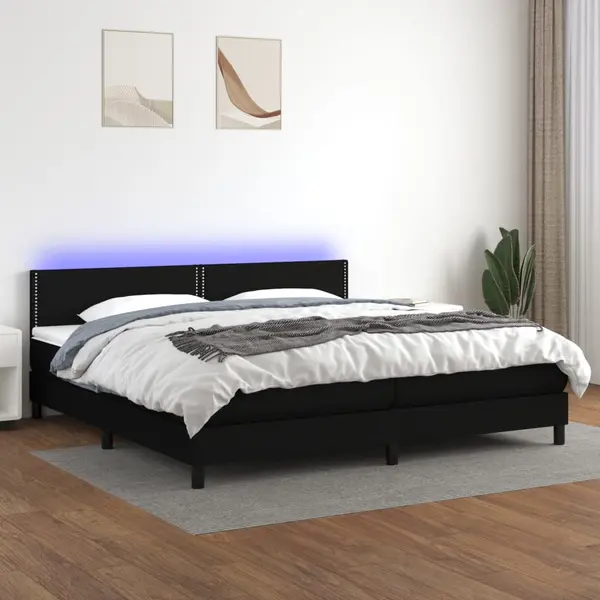 Gossi pat cu arcuri, saltea si led, negru, 200x200 cm, textil