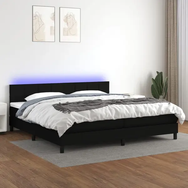 Gossi pat cu arcuri, saltea si led, negru, 200x200 cm, textil