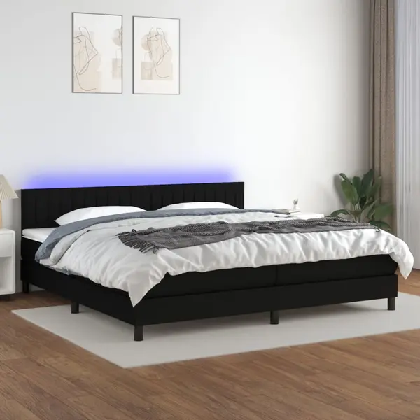 Gossi pat cu arcuri, saltea si led, negru, 200x200 cm, textil
