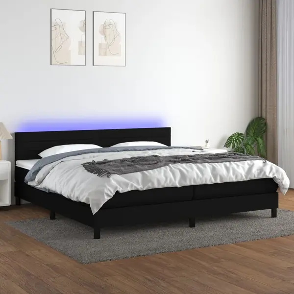 Gossi pat cu arcuri, saltea si led, negru, 200x200 cm, textil