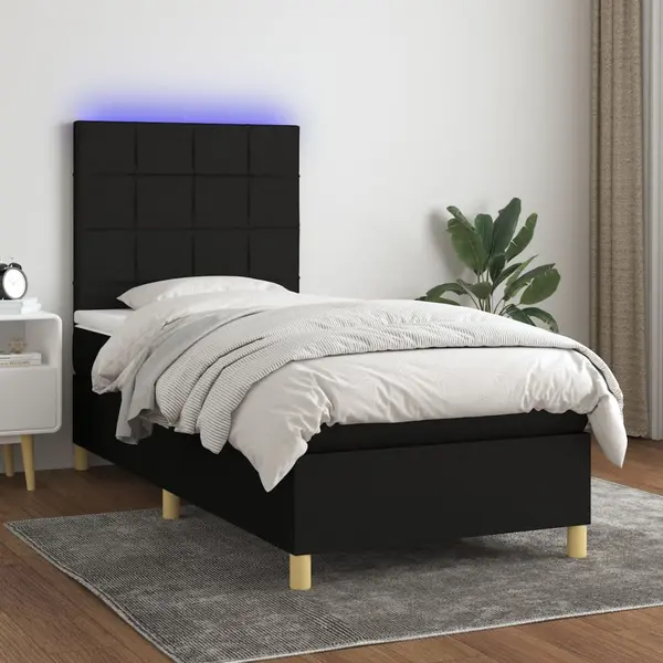 Gossi pat cu arcuri, saltea si led, negru, 80x200 cm, textil