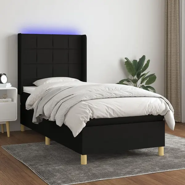 Gossi pat cu arcuri, saltea si led, negru, 80x200 cm, textil