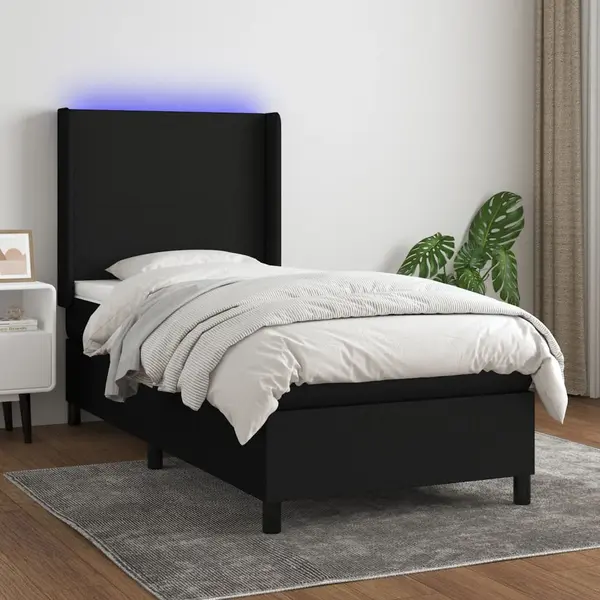 Gossi pat cu arcuri, saltea si led, negru, 80x200 cm, textil