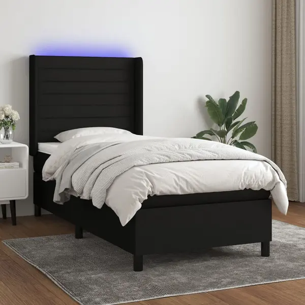 Gossi pat cu arcuri, saltea si led, negru, 80x200 cm, textil