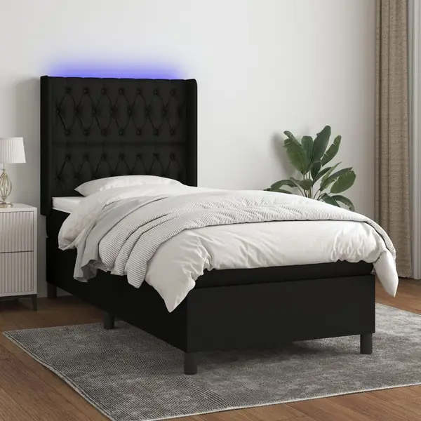 Gossi pat cu arcuri, saltea si led, negru, 80x200 cm, textil