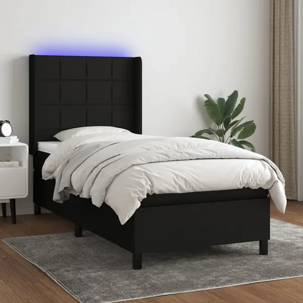 Gossi pat cu arcuri, saltea si led, negru, 80x200 cm, textil