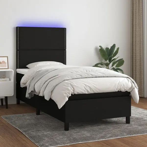 Gossi pat cu arcuri, saltea si led, negru, 80x200 cm, textil
