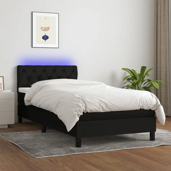 Gossi pat cu arcuri, saltea si led, negru, 80x200 cm, textil