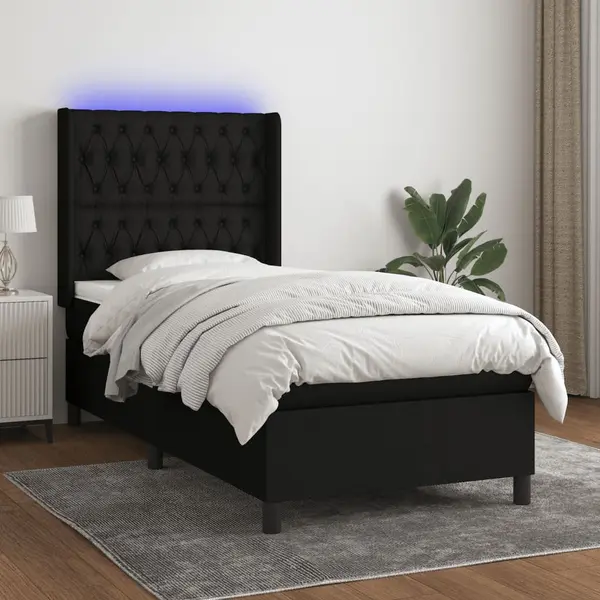 Gossi pat cu arcuri, saltea si led, negru, 90x190 cm, textil