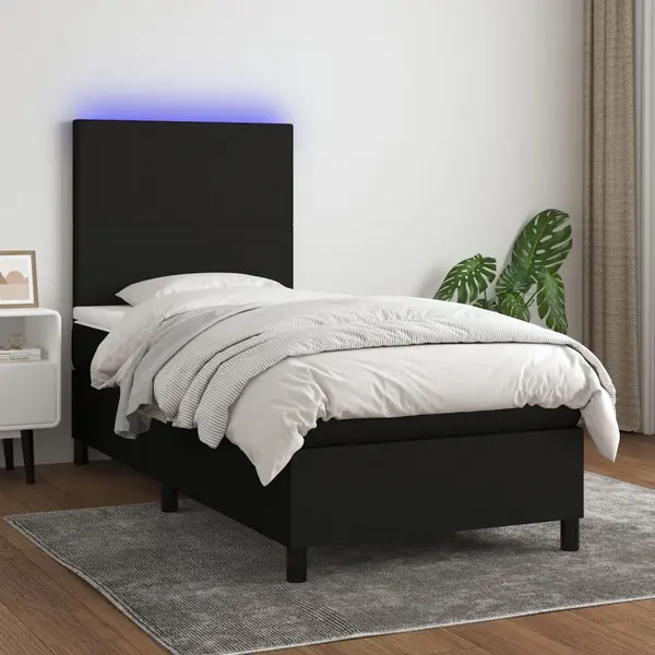 Gossi pat cu arcuri, saltea si led, negru, 90x190 cm, textil