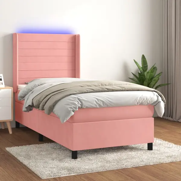 Gossi pat cu arcuri, saltea si led, negru, 90x200 cm, catifea