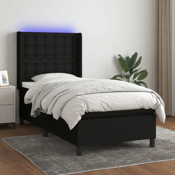 Gossi pat cu arcuri, saltea si led, negru, 90x200 cm, textil