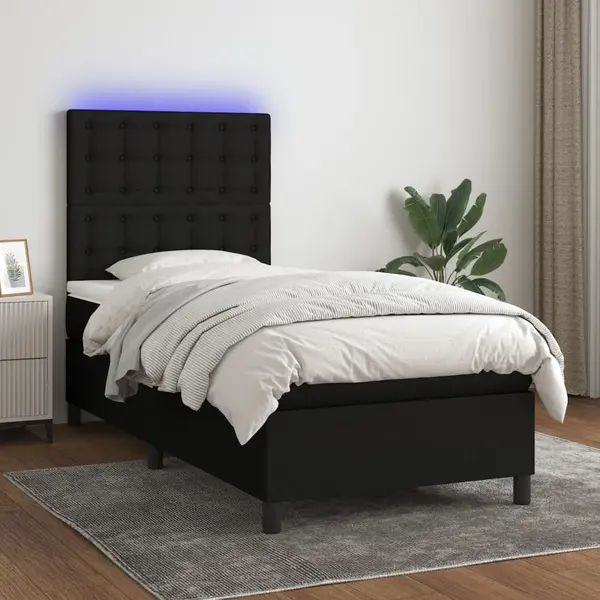 Gossi pat cu arcuri, saltea si led, negru, 90x200 cm, textil
