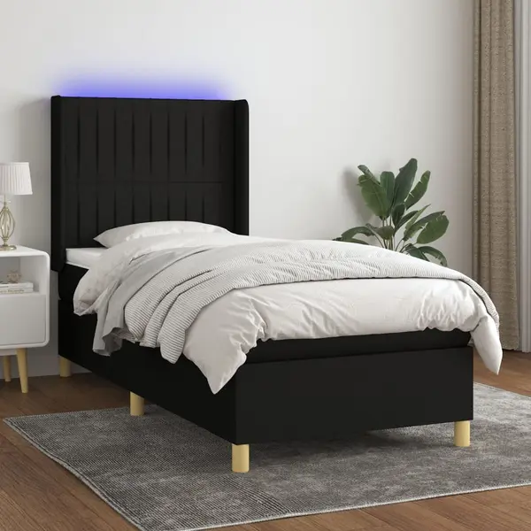 Gossi pat cu arcuri, saltea si led, negru, 90x200 cm, textil
