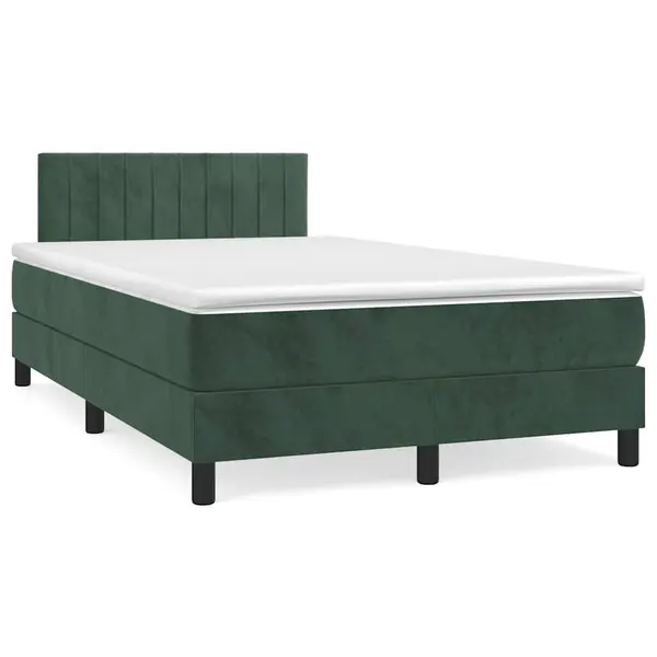 Gossi pat cu arcuri, saltea si led, verde inchis, 120x190 cm, catifea