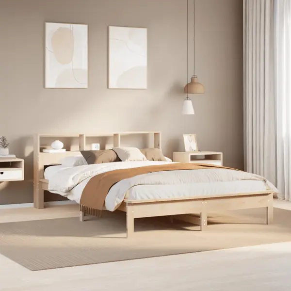 Gossi pat cu biblioteca fara saltea, 120x200 cm, lemn masiv de pin