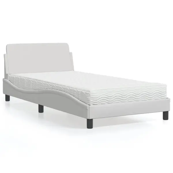 Gossi pat cu saltea, alb, 100x200 cm, piele ecologica
