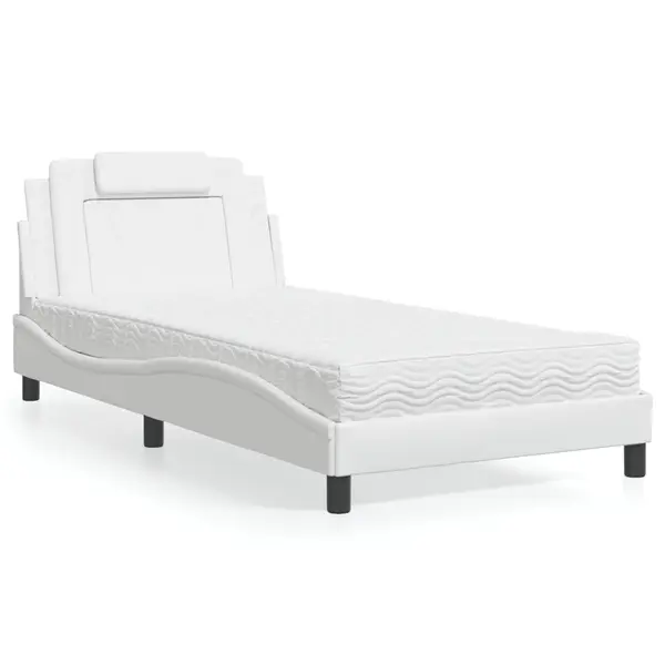 Gossi pat cu saltea, alb, 100x200 cm, piele ecologica