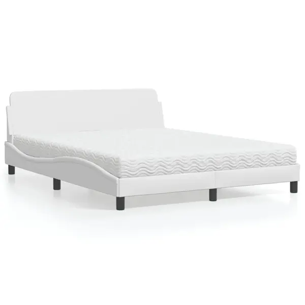 Gossi pat cu saltea, alb, 160x200 cm, piele ecologica