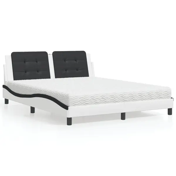 Gossi pat cu saltea, alb si negru, 160x200 cm, piele ecologica