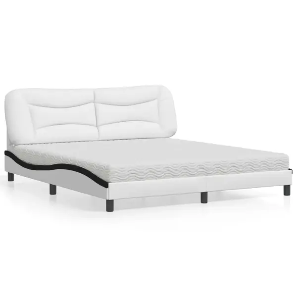 Gossi pat cu saltea, alb si negru, 180x200 cm, piele ecologica