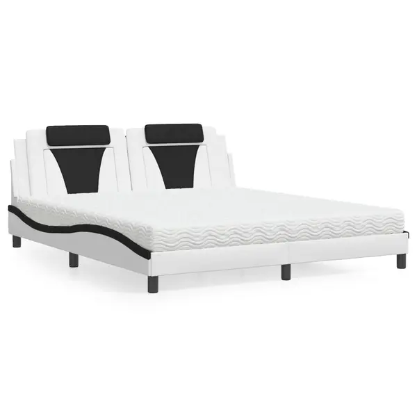 Gossi pat cu saltea, alb si negru, 180x200 cm, piele ecologica