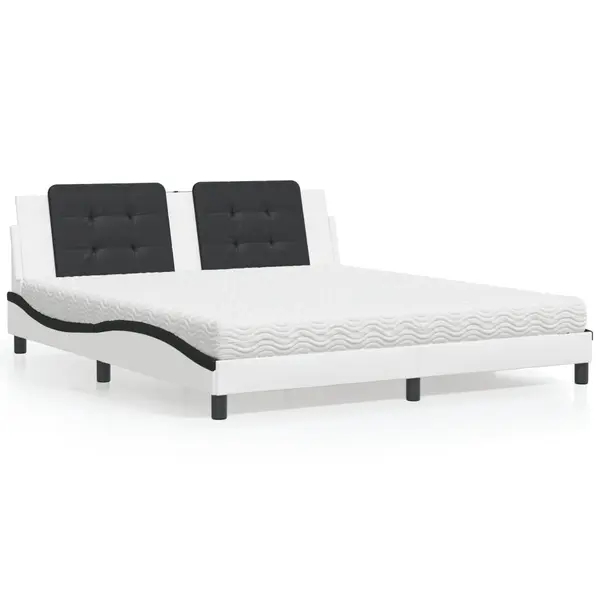 Gossi pat cu saltea, alb si negru, 180x200 cm, piele ecologica