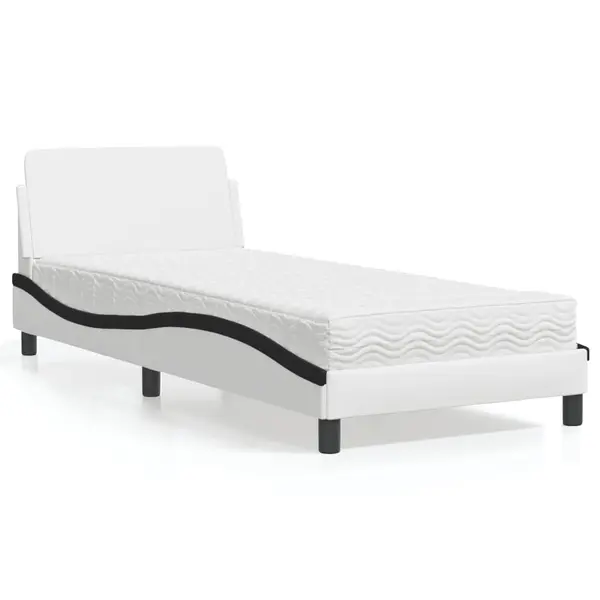 Gossi pat cu saltea, alb si negru, 90x190 cm, piele ecologica