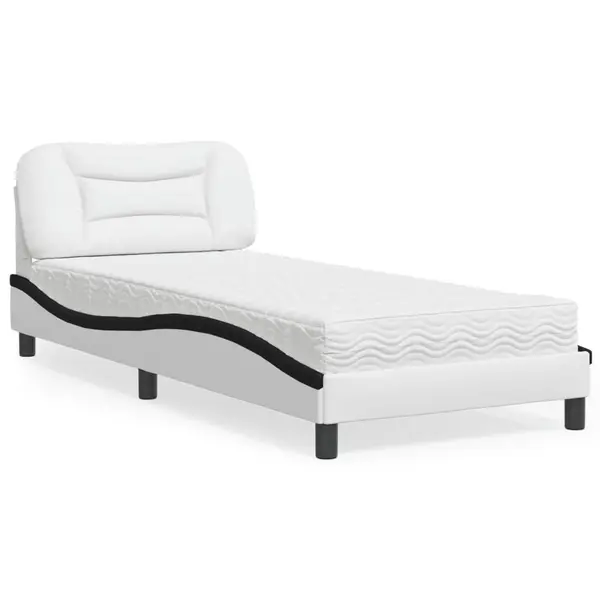 Gossi pat cu saltea, alb si negru, 90x190 cm, piele ecologica