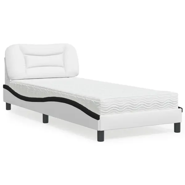Gossi pat cu saltea, alb si negru, 90x200 cm, piele ecologica
