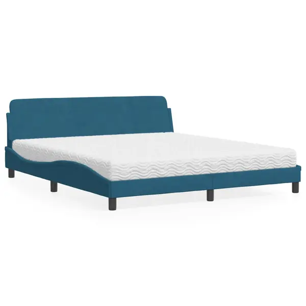Gossi pat cu saltea, albastru, 180x200 cm, catifea