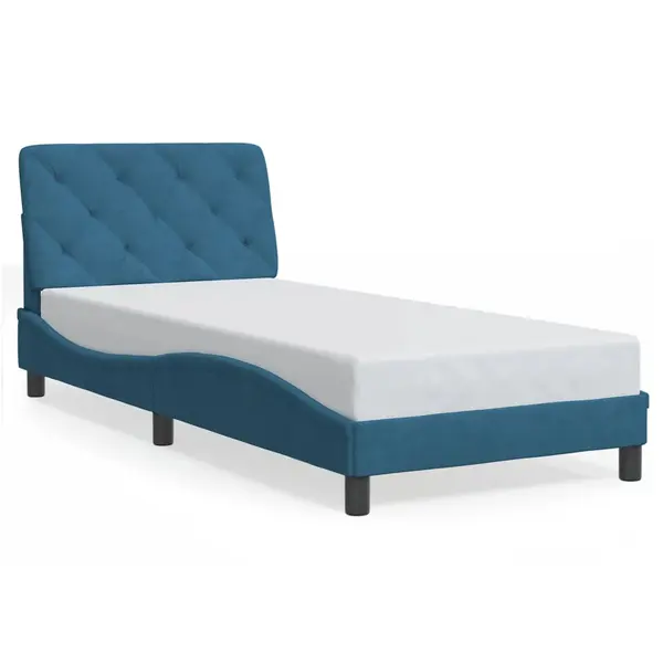 Gossi pat cu saltea, albastru, 90x190 cm, catifea