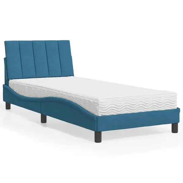 Gossi pat cu saltea, albastru, 90x190 cm, catifea
