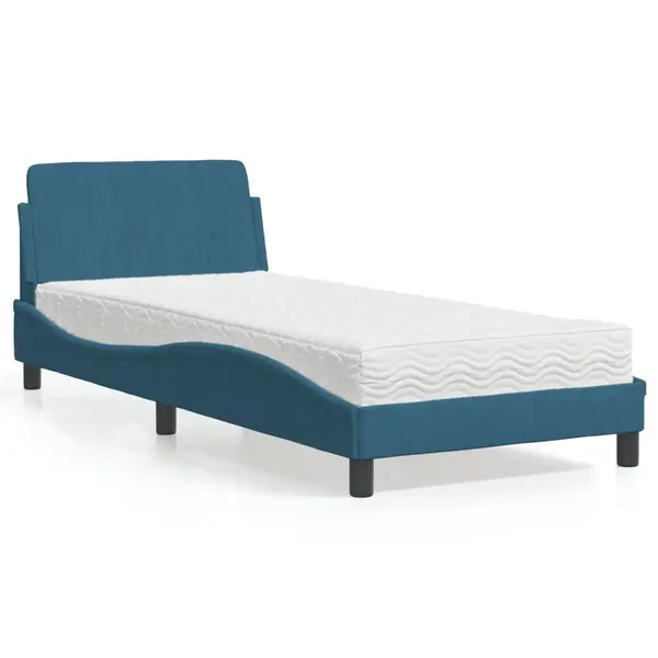 Gossi pat cu saltea, albastru, 90x200 cm, catifea
