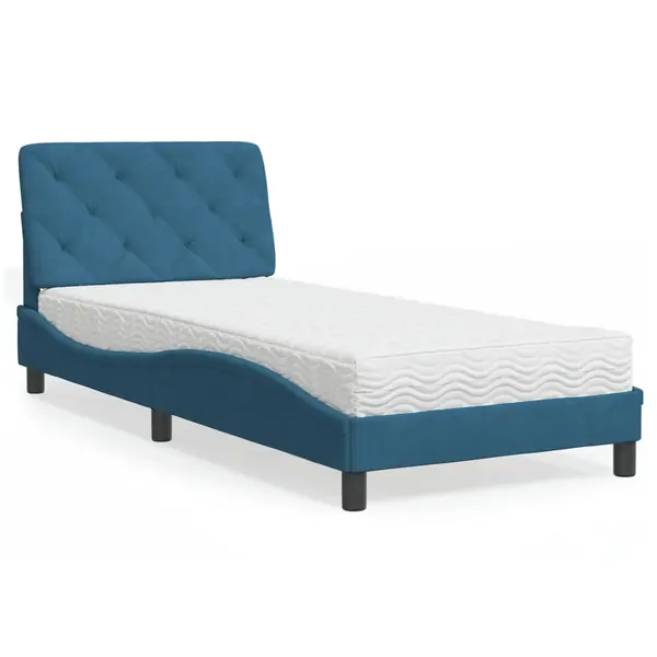 Gossi pat cu saltea, albastru, 90x200 cm, catifea
