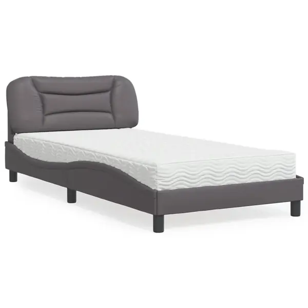 Gossi pat cu saltea, gri, 100x200 cm, piele ecologica