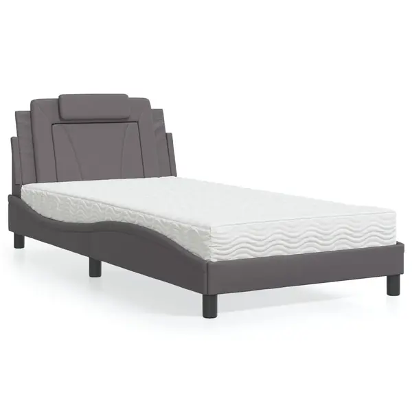 Gossi pat cu saltea, gri, 100x200 cm, piele ecologica