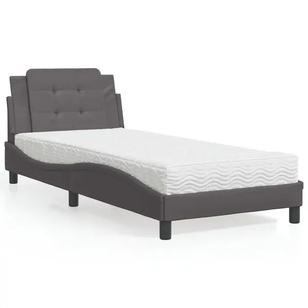 Gossi pat cu saltea, gri, 100x200 cm, piele ecologica