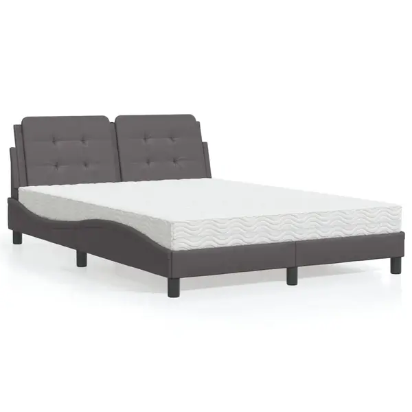 Gossi pat cu saltea, gri, 140x200 cm, piele ecologica