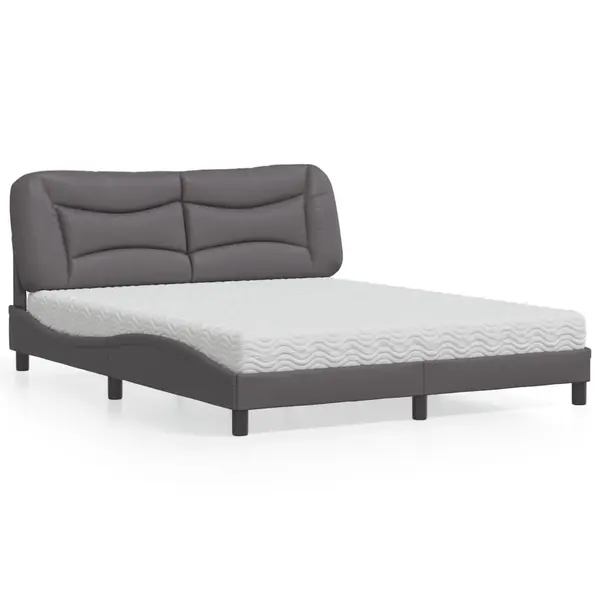 Gossi pat cu saltea, gri, 160x200 cm, piele ecologica