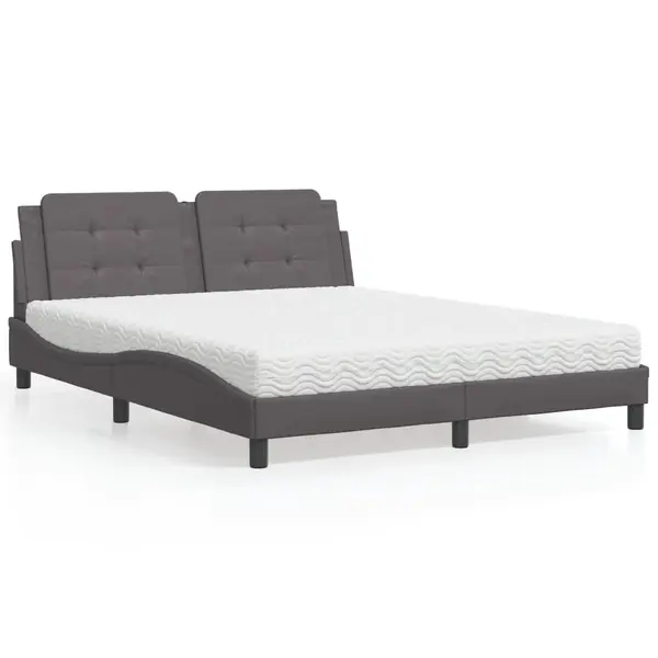 Gossi pat cu saltea, gri, 160x200 cm, piele ecologica