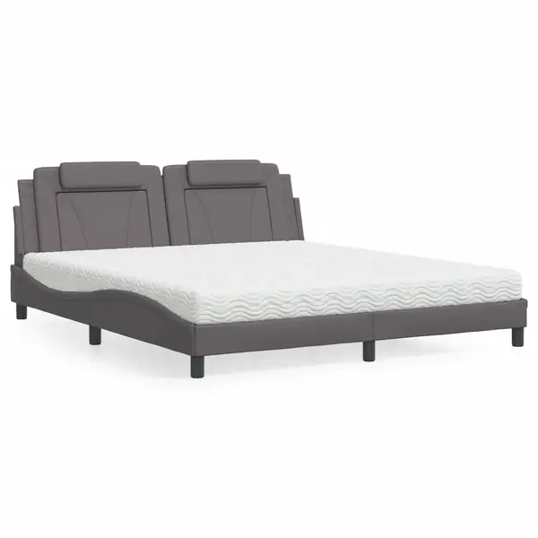 Gossi pat cu saltea, gri, 180x200 cm, piele ecologica