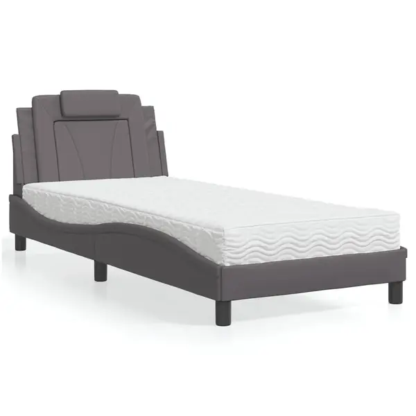Gossi pat cu saltea, gri, 90x190 cm, piele ecologica