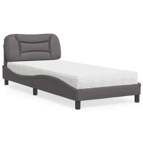 Gossi pat cu saltea, gri, 90x190 cm, piele ecologica