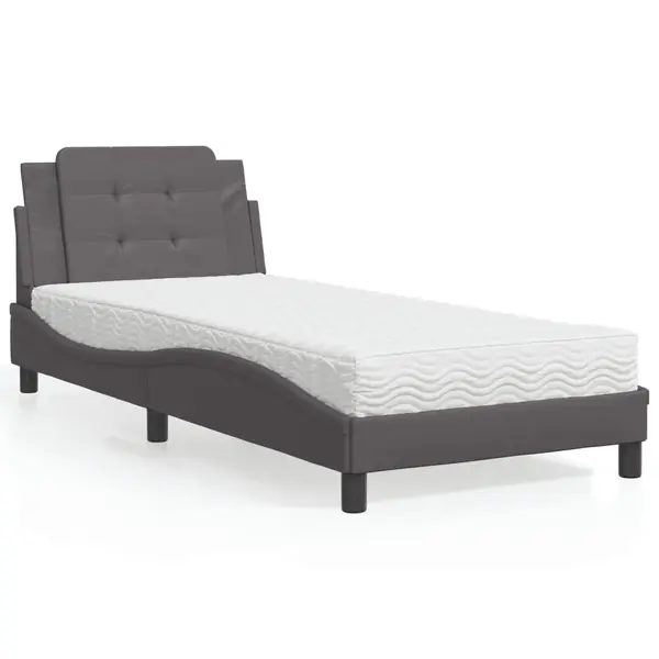 Gossi pat cu saltea, gri, 90x190 cm, piele ecologica