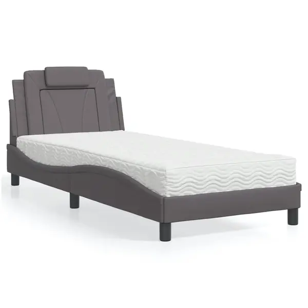 Gossi pat cu saltea, gri, 90x200 cm, piele ecologica