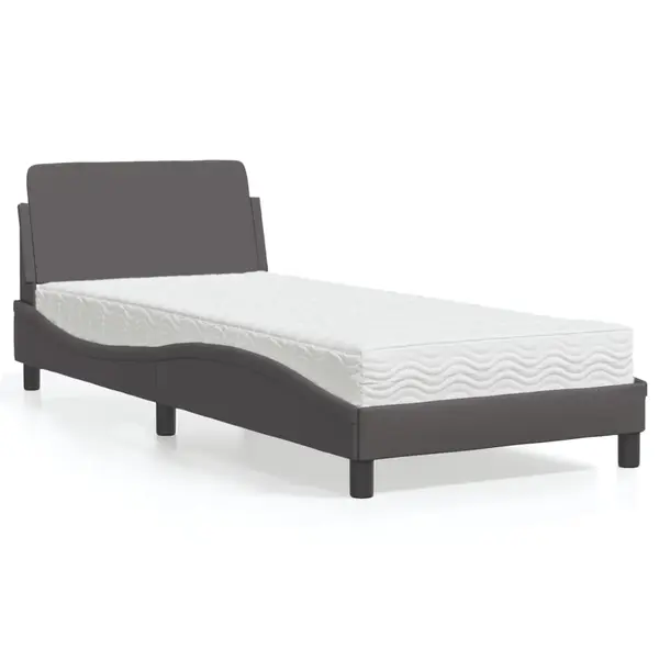 Gossi pat cu saltea, gri, 90x200 cm, piele ecologica