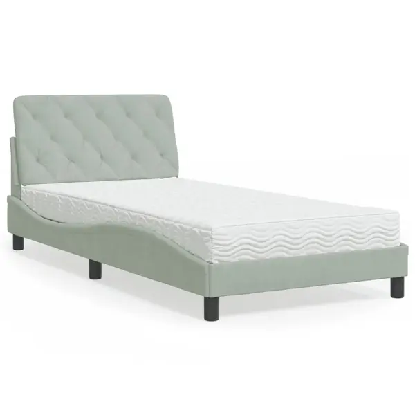 Gossi pat cu saltea, gri deschis, 100x200 cm, catifea